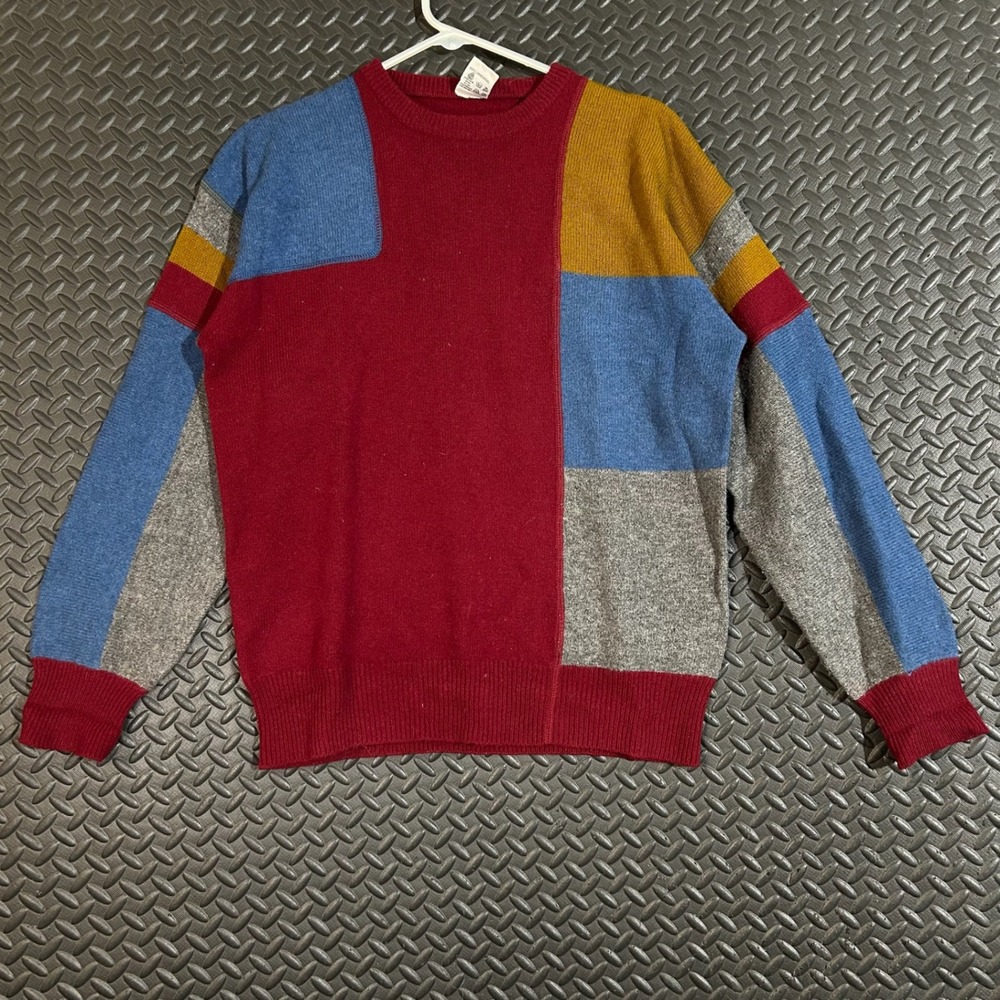 Vintage Parcours 100% Lambswool Colorblock‎ Sweater Men's L Multicolor Geometric